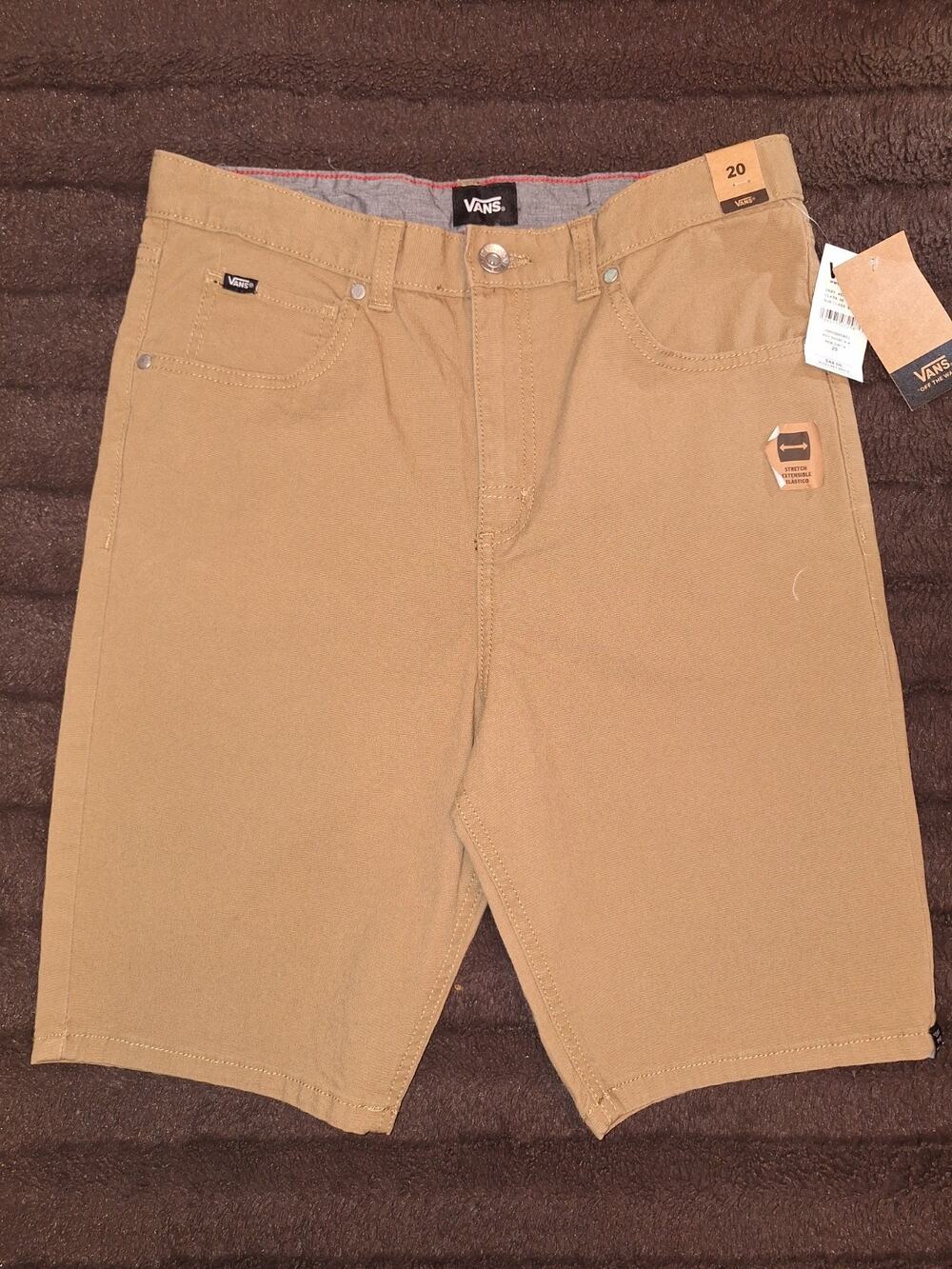 VANS brown Chino Shorts Men's Regular Fit Cotton Blend Flat Front Pockets Logo - Picture 1 of 10